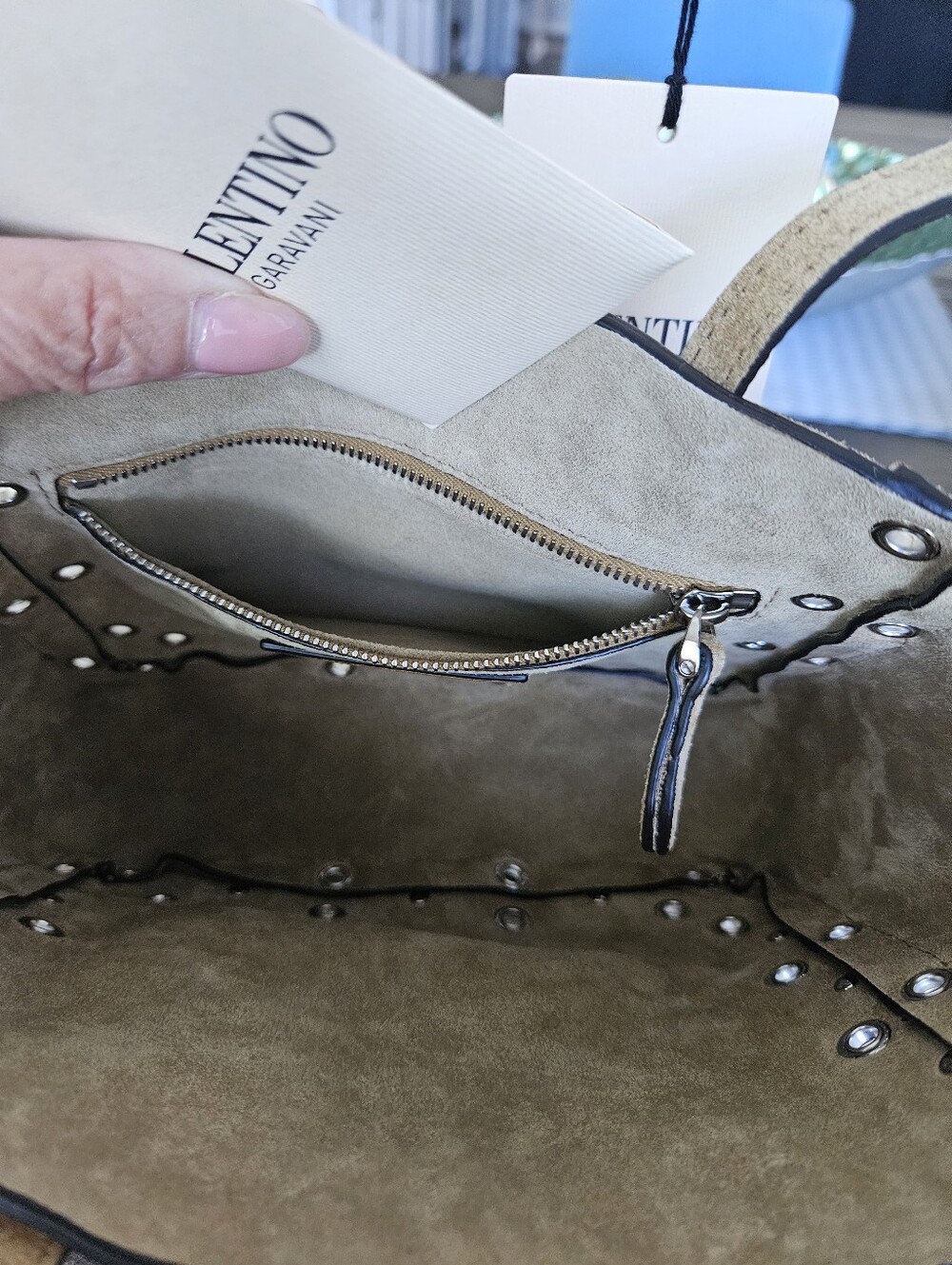 NWT Valentino Garavani Nellcote Tan Suede Studded Mini Tote - Picture 6 of 6